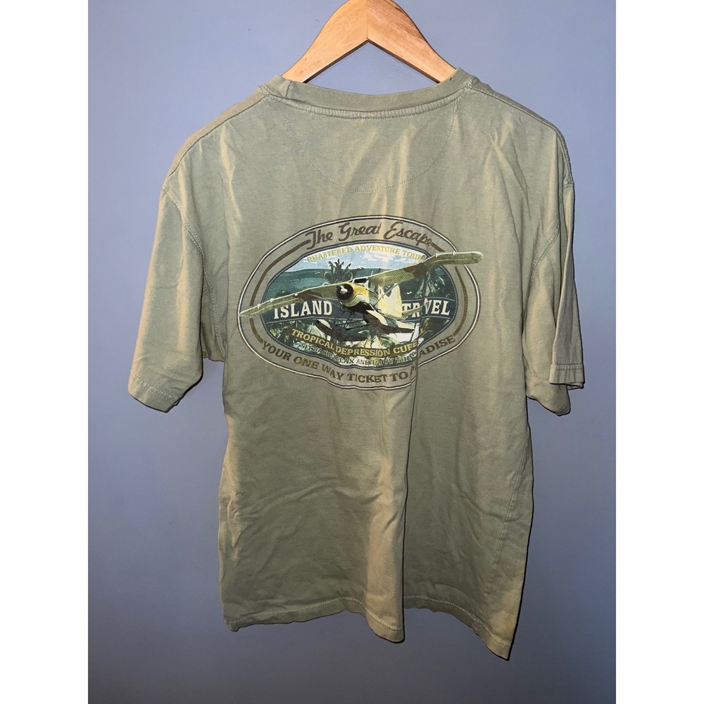 Newport Blue Mens Large Olive Green Great Escape Seaplane Graphic T-Shirt
